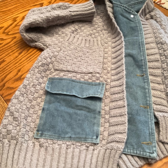 Oversized Denim Jacket/Knitted Cardigan Sweater Coat, Streetwear, Women’s Sz M - Picture 7 of 9